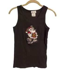 Vinage Y2K Black Christmas Mickey Mouse Ribbed Tank Top Women's Size Medium